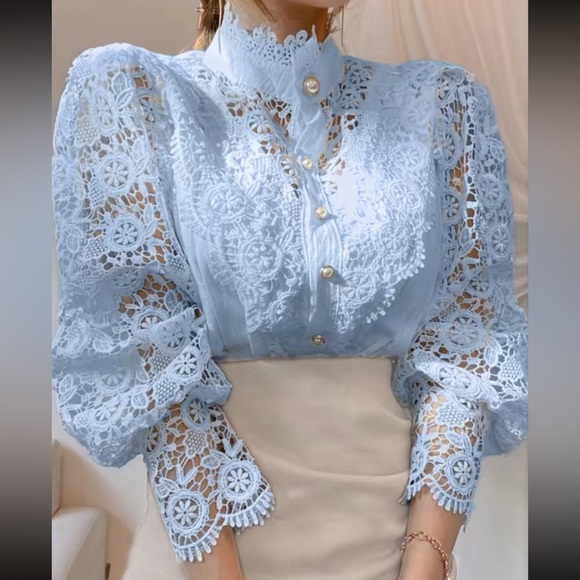 NWOT Sky Blue Lace Blouse - Picture 3 of 6